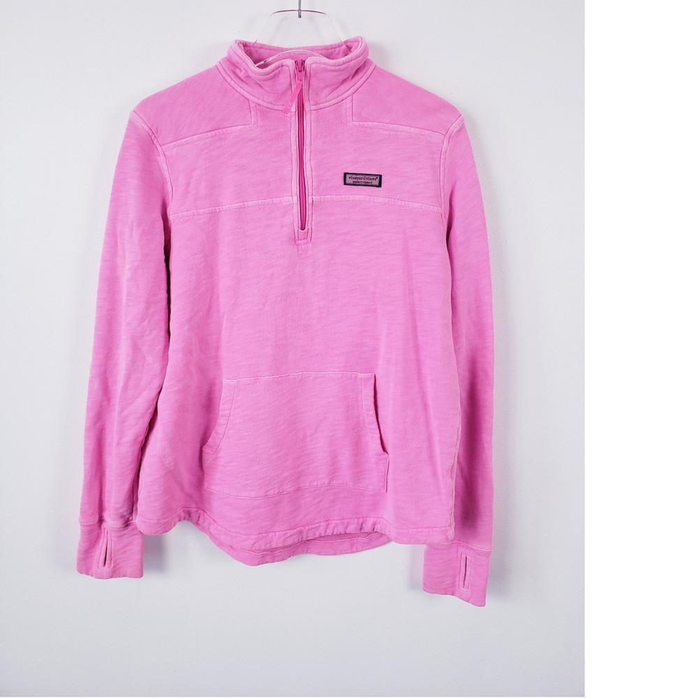 Vineyard Vines Pullover Pink Quarter Zip Thumbholes Front Pocket French Terry MD